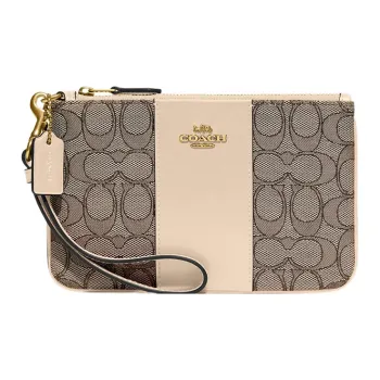 COACH Boxed Jacquard With Calfskin Clutch Wrist Bag Small Size Women's Gray/Nude Pink