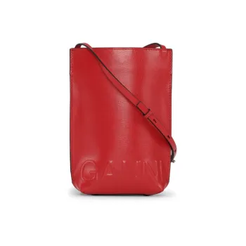 GANNI Leather Crossbody Bag, Shoulder Bag Mini Women's Red
