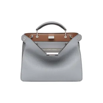 FENDI Peekaboo ISeeU Calfskin Shoulder Bag Crossbody Bag Handbag Mini Men's Gray