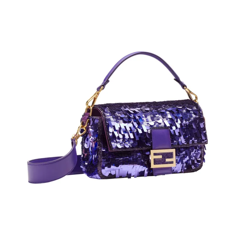 FENDI Baguette Sheepskin Portable Crossbody Bag, Shoulder Bag Medium Size Women's Purple-2