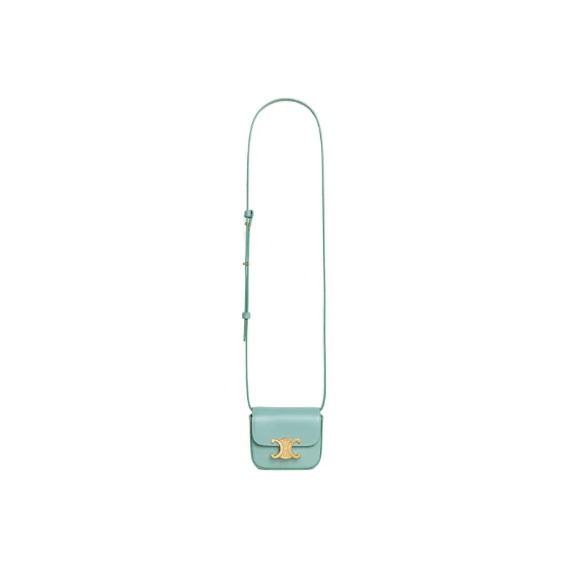 CELINE Triomphe Shiny Calfskin Shoulder Bag Crossbody Bag Mini Women's Mint Green-4