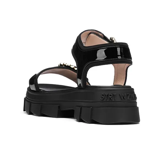 Stuart Weitzman/SW Noho Pearl Buckle Strap Sandals Women's Black POIZON Merch Folding Umbrella-4