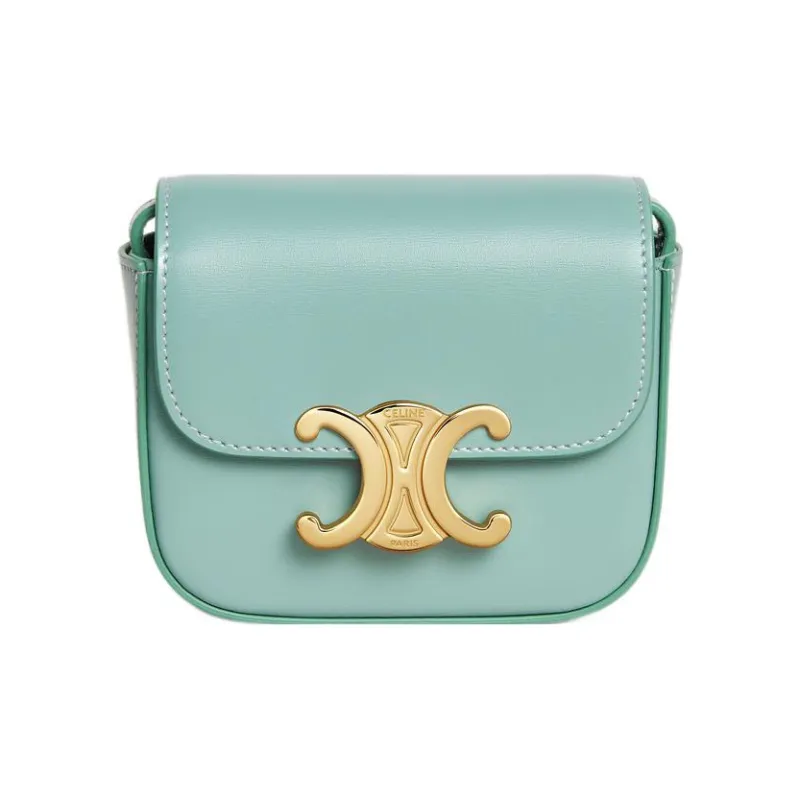 CELINE Triomphe Shiny Calfskin Shoulder Bag Crossbody Bag Mini Women's Mint Green-0