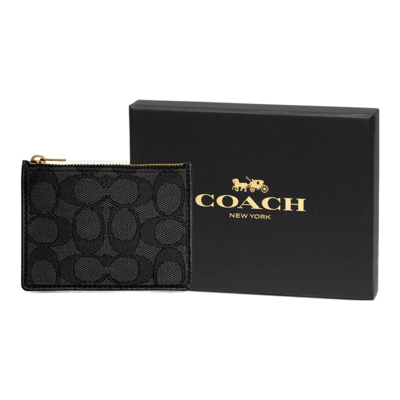 COACH Boxed Woven Jacquard With Calfskin Document Bag, Card Holder Mini Women's Black-2
