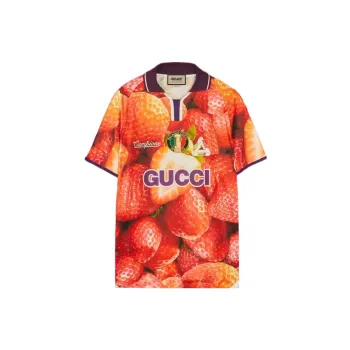 GUCCI X GUCCI Strawberry Print Technical Jersey Football T shirt