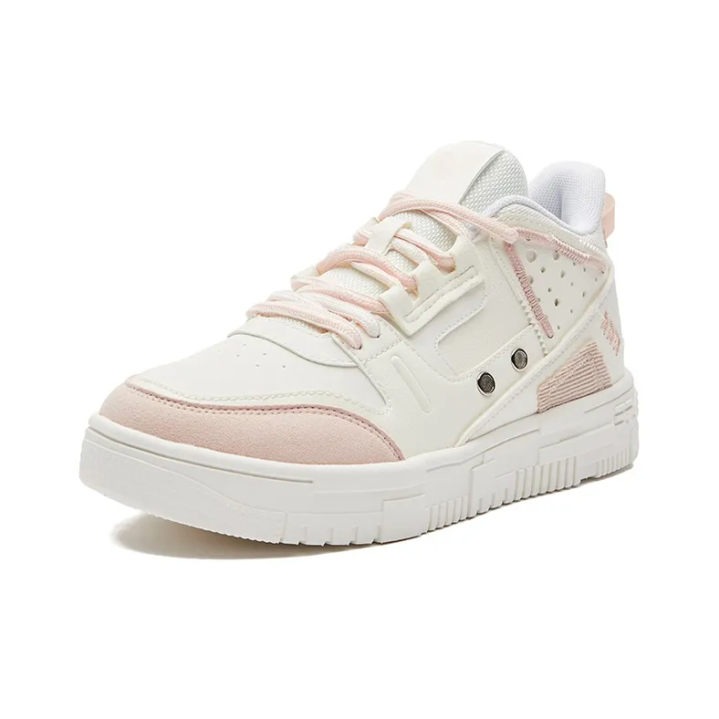 Erke Rising Coverage Anti-Slip And Wear-Resistant Low-Top Skateboard Shoes Women's White Pink-2