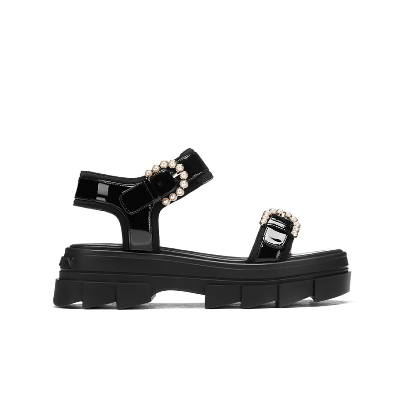Stuart Weitzman/SW Noho Pearl Buckle Strap Sandals Women's Black POIZON Merch Folding Umbrella-1