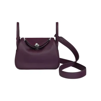 HERMES Lindy Swift Leather Handbag Shoulder Bag Crossbody Bag Mini Women's Black/Grape Purple/Royal Blue