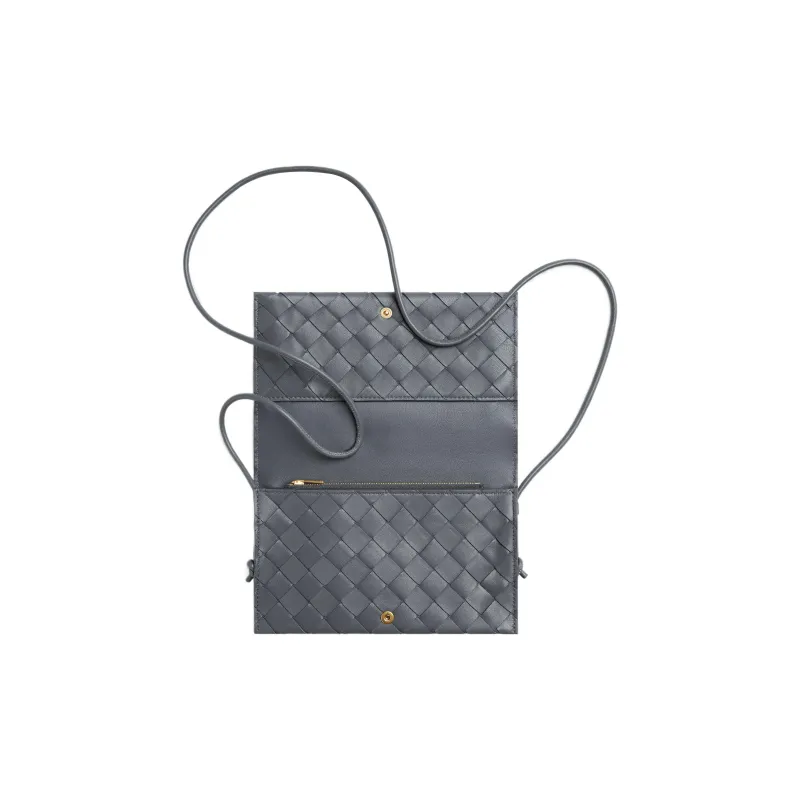 Bottega Veneta Sheepskin Shoulder Bag Crossbody Bag Wallets Large Size Women's Lightning Gray-2