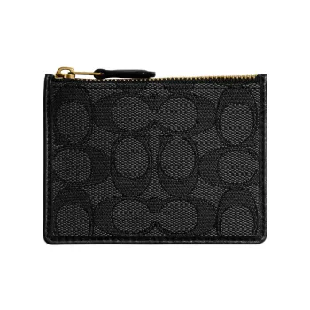 COACH Boxed Woven Jacquard With Calfskin Document Bag, Card Holder Mini Women's Black