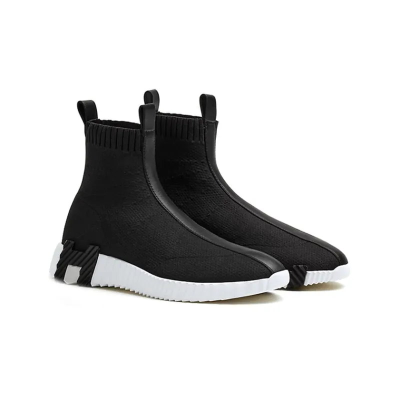 HERMES Slip Resistant High Top Sports Casual Shoes Women's Black-3