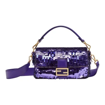 FENDI Baguette Sheepskin Portable Crossbody Bag, Shoulder Bag Medium Size Women's Purple