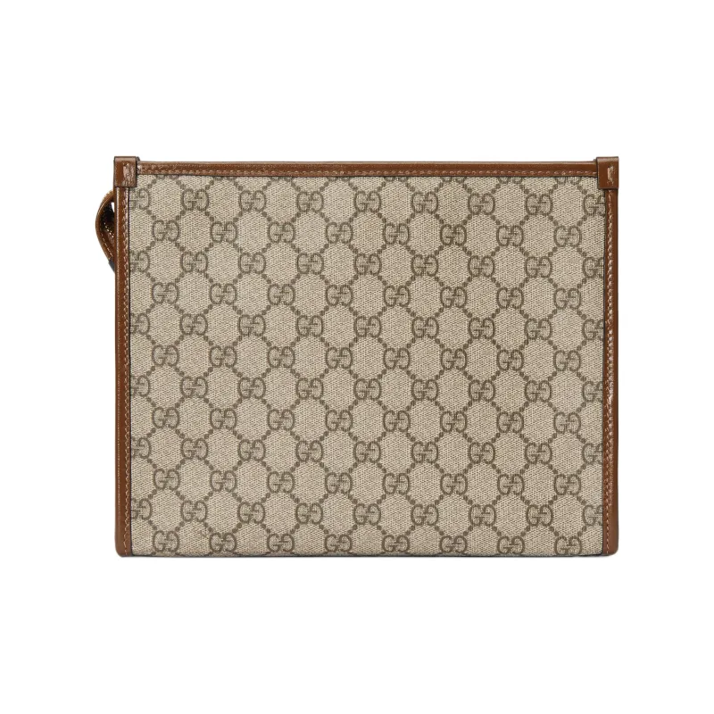 GUCCI Canvas With Leather Binding Clutch Makeup Bag Men's Ebony-2