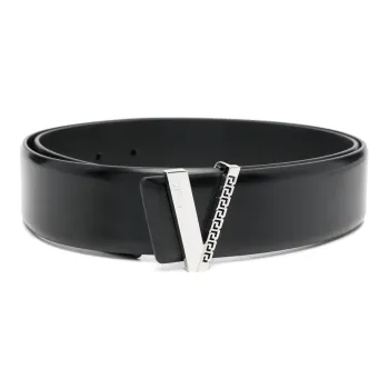VERSACE Minimalist Style Solid Color V Letter Smooth Buckle Belt Men's Black Width: 4cm
