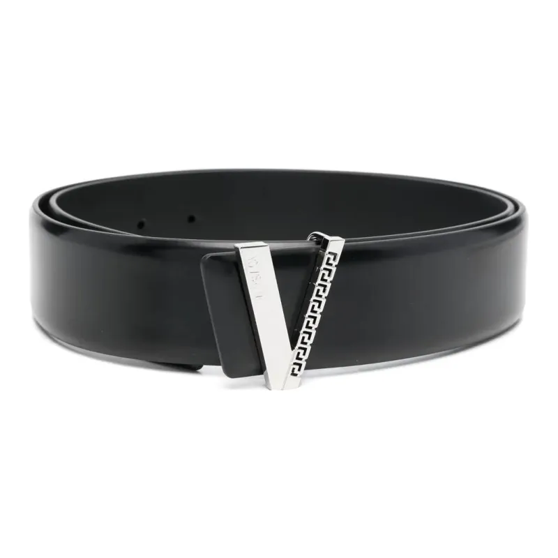 VERSACE Minimalist Style Solid Color V Letter Smooth Buckle Belt Men's Black Width: 4cm-0