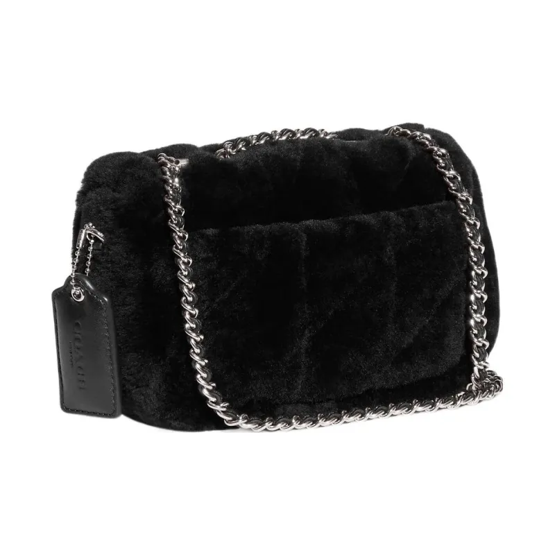 COACH Pillow Shearling With Smooth Leather Portable Crossbody Bag Shoulder Bag Women's Black-1