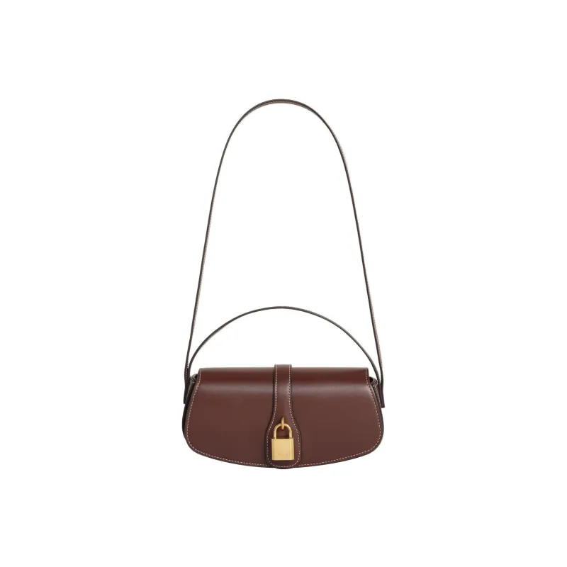 CELINE Smooth Calf Leather Lockhead Baguette Bag Shoulder Bag One Shoulder Handbag Crossbody Bag Mini Women's Burgundy-3