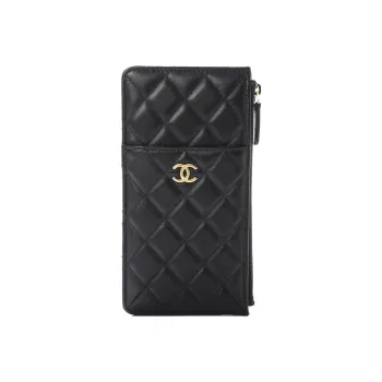 CHANEL Lambskin Card Holder, Wallet Women's Black