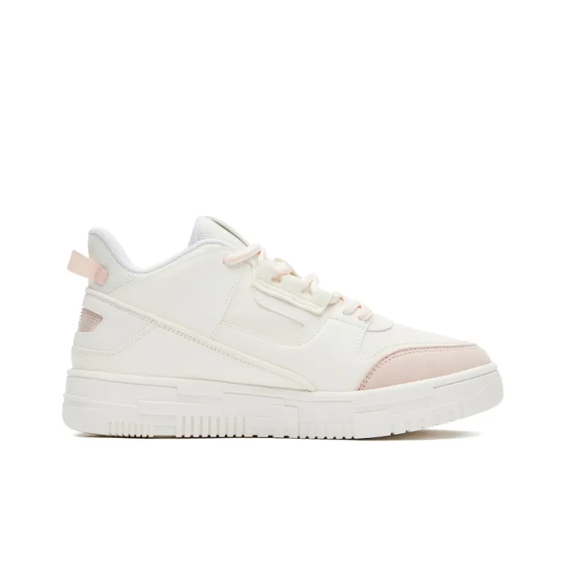 Erke Rising Coverage Anti-Slip And Wear-Resistant Low-Top Skateboard Shoes Women's White Pink-1