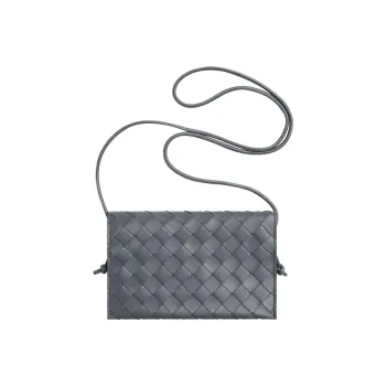 Bottega Veneta Sheepskin Shoulder Bag Crossbody Bag Wallets Large Size Women's Lightning Gray