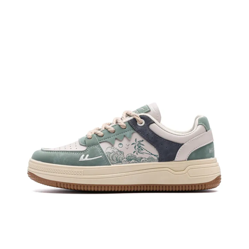 Warrior Lightweight, Wear resistant, And Non slip Low Top Skateboard Shoes Unisex Beige Green Blue-0