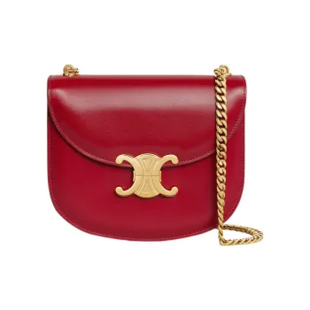 CELINE BesaceTriomphe Cow Leather Crossbody Bag Shoulder Bag Women's Velour Red