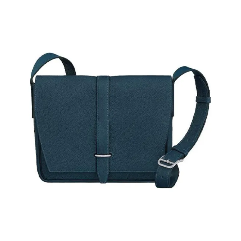 HERMES Steve Light Junior Togo Calfskin Messenger Bag Shoulder Bag Crossbody Bag Men's 7P Bleu De Prusse Prussian Blue-0