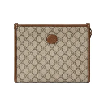 GUCCI Canvas With Leather Binding Clutch Makeup Bag Men's Ebony