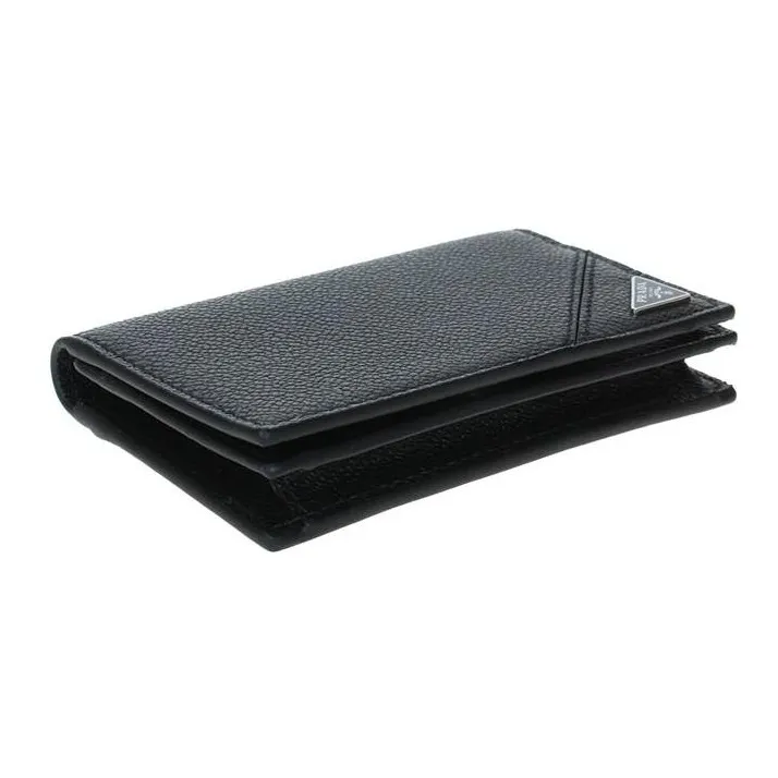 PRADA Leather Business Card Holder Card Case Men's Black-4