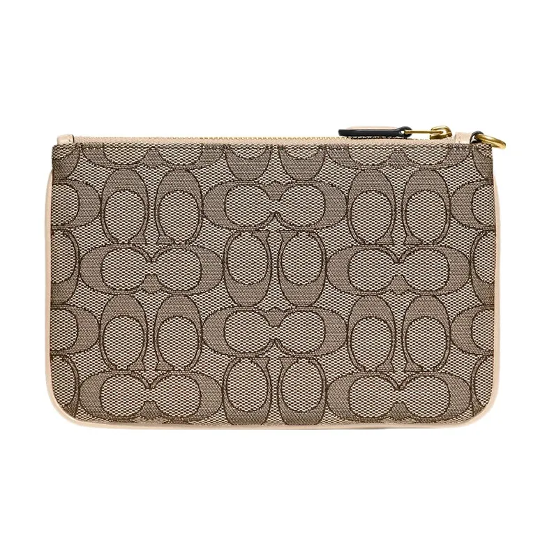 COACH Boxed Jacquard With Calfskin Clutch Wrist Bag Small Size Women's Gray/Nude Pink-1