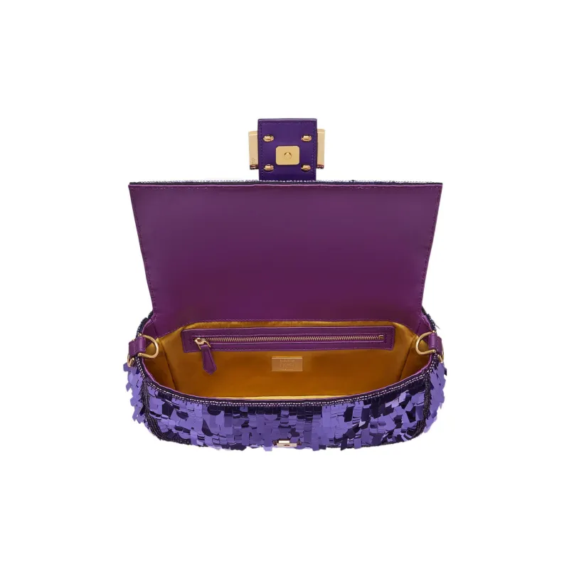 FENDI Baguette Sheepskin Portable Crossbody Bag, Shoulder Bag Medium Size Women's Purple-4