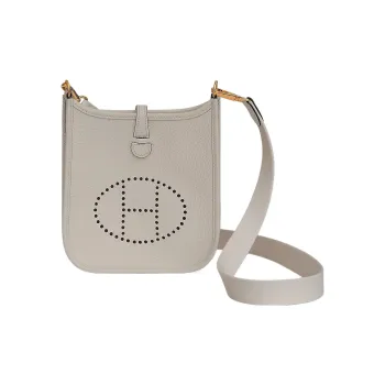 HERMES Evelyne Clemence Leather Ivorie Shoulder Bag Crossbody Bag Mini Unisex 8L Beton Glacier White