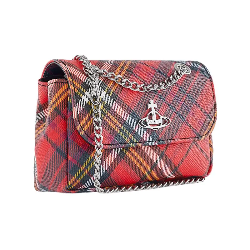 Vivienne Westwood Saffiano Polyester-Cotton Blend One Shoulder Crossbody Chain Wallet Small Size Women's Red-1
