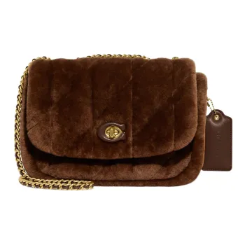 COACH Pillow Shearling Cow Leather Patchwork Portable Crossbody Bag Shoulder Bag Women's Dark Brown