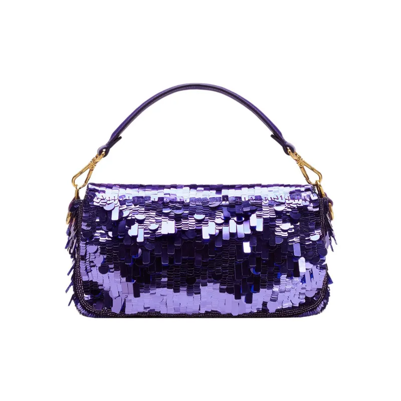 FENDI Baguette Sheepskin Portable Crossbody Bag, Shoulder Bag Medium Size Women's Purple-1