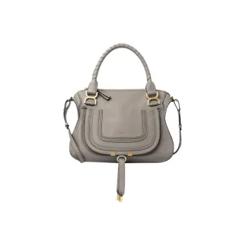 Chloe Marcie Grained Calfskin Shoulder Bag Crossbody Bag Handbag Medium Size Women's Gray