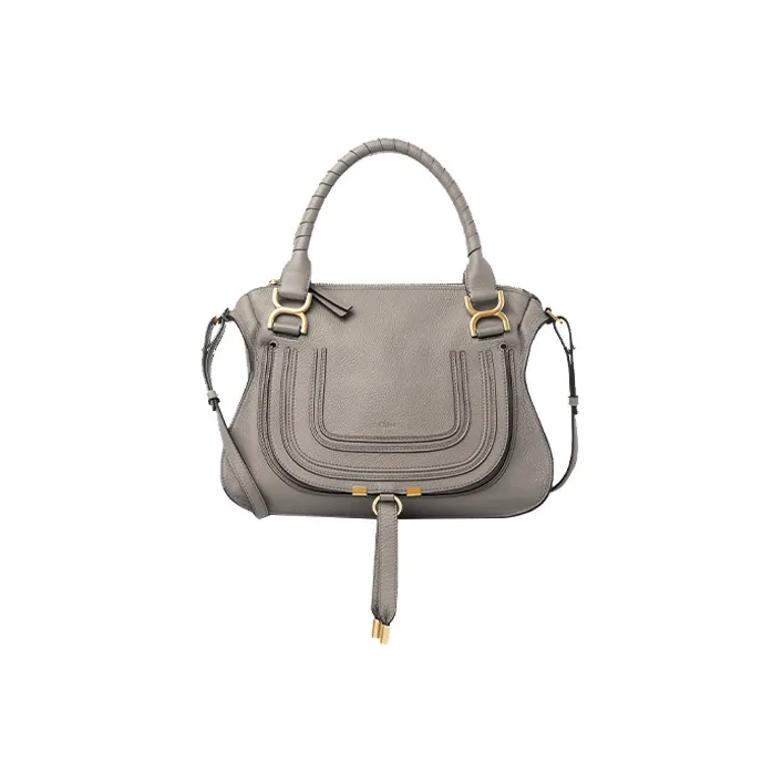 Chloe Marcie Grained Calfskin Shoulder Bag Crossbody Bag Handbag Medium Size Women's Gray-0