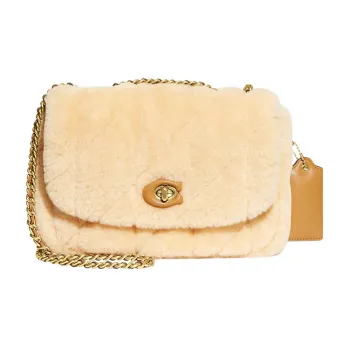 COACH Pillow Shearling Plush With Smooth Leather Portable Crossbody Bag, Shoulder Bag Women's Ecru