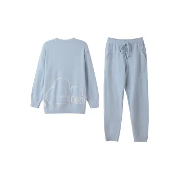 JINGYUN Pajama Set Fall And Winter Unisex Morning Mist Blue