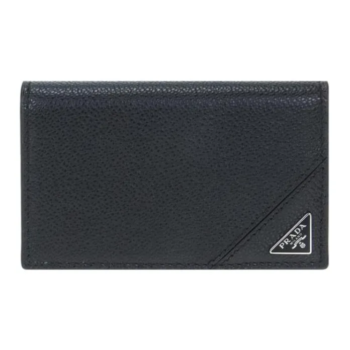 PRADA Leather Business Card Holder Card Case Men's Black-0