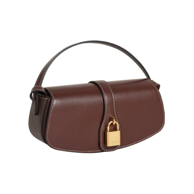 CELINE Smooth Calf Leather Lockhead Baguette Bag Shoulder Bag One Shoulder Handbag Crossbody Bag Mini Women's Burgundy-1