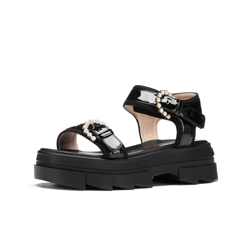 Stuart Weitzman/SW Noho Pearl Buckle Strap Sandals Women's Black POIZON Merch Folding Umbrella-2