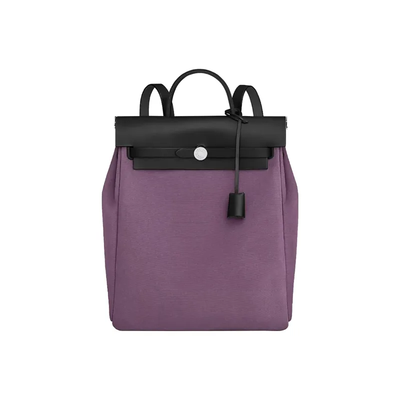 HERMES Herbag Zip Canvas With Hunter Cow Leather Handbag Backpack Women's Black/Grenadine/Indigo Blue-0