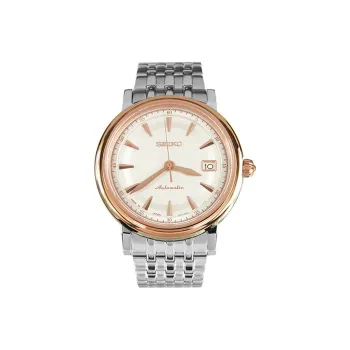 SEIKO Presage Series Automatic Mechanical Movement Gold Plated Stainless Steel Strap Watch Men's Watches White Dial