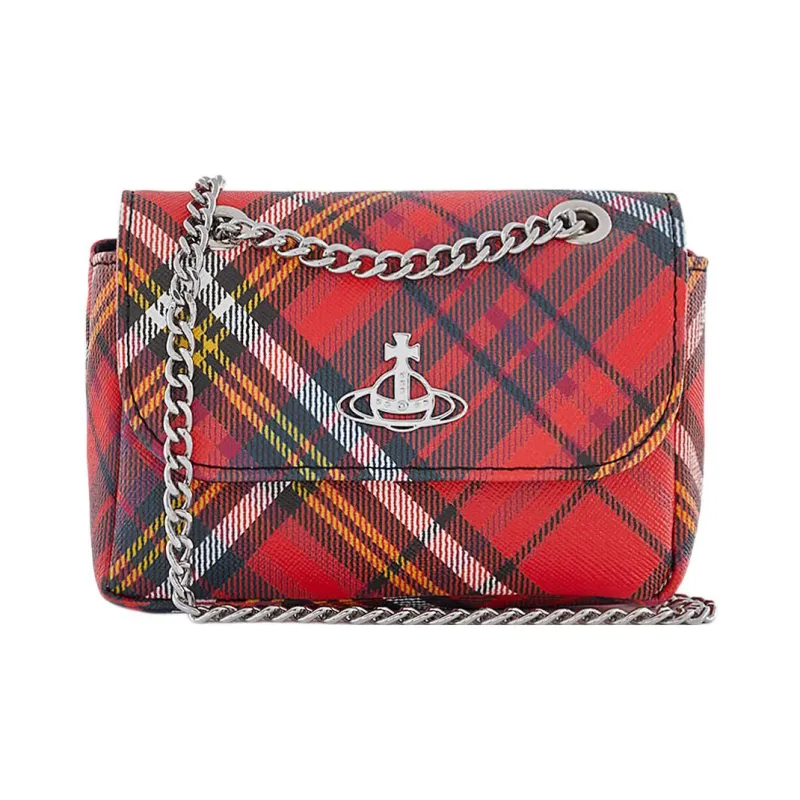 Vivienne Westwood Saffiano Polyester-Cotton Blend One Shoulder Crossbody Chain Wallet Small Size Women's Red-0