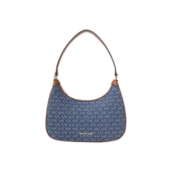 MICHAEL KORS Artificial Leather Fabric Shoulder Bag Crescent Bag Handbag Large Size Women's Denim Blue & Leather Brown