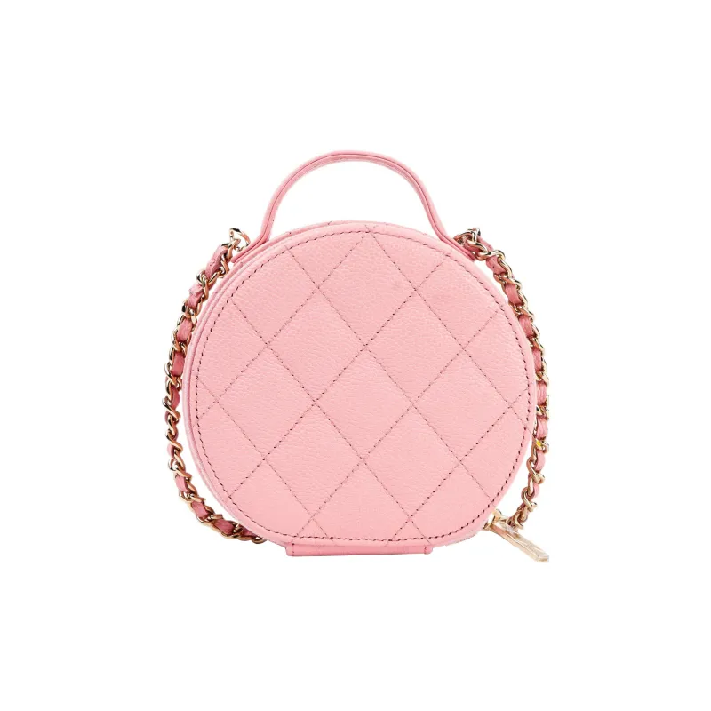 CHANEL 22c Early Spring Embossed Calfskin With Grains Round Bag Shoulder Bag Crossbody Bag Handbag Women's Pink-1