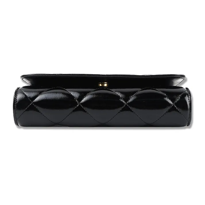 CHANEL WOC Cow Leather Flap Bag, Crossbody Bag, Shoulder Bag Women's Black-4