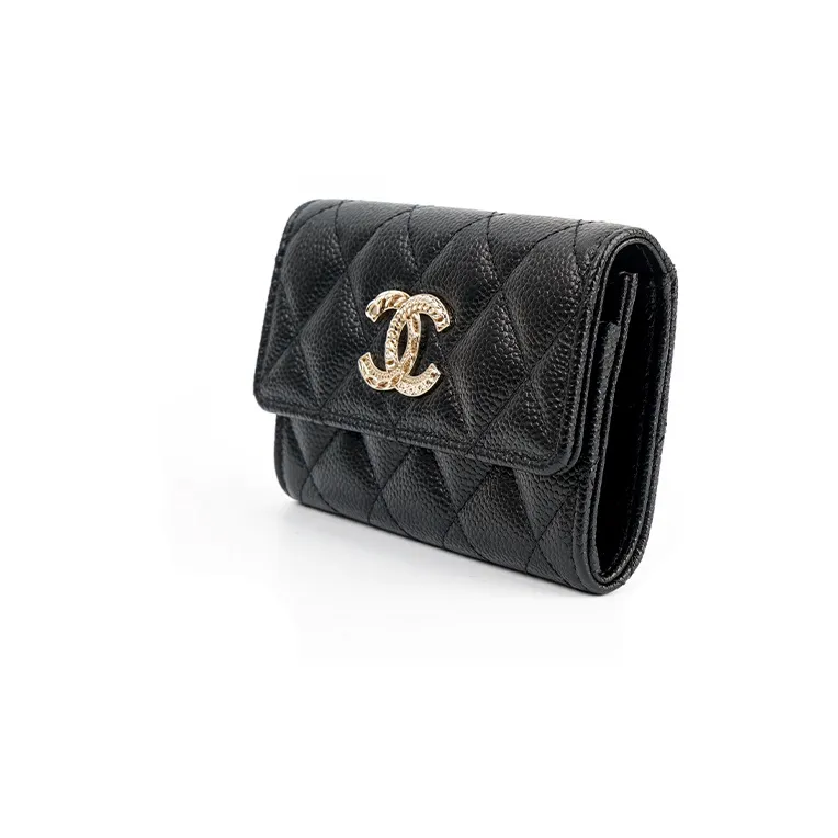 CHANEL 22K Autumn And Winter Cow Leather Card Holder, Wallet, Wallet, Wallet Women's Black-1