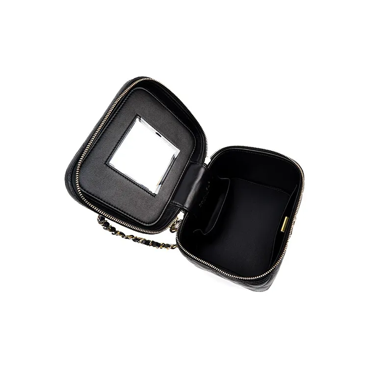 CHANEL 22SS Grain Embossed Cow Leather Box Bag, Makeup Bag, Shoulder Bag, Crossbody Bag, Handbag Trumpets Women's Black-5